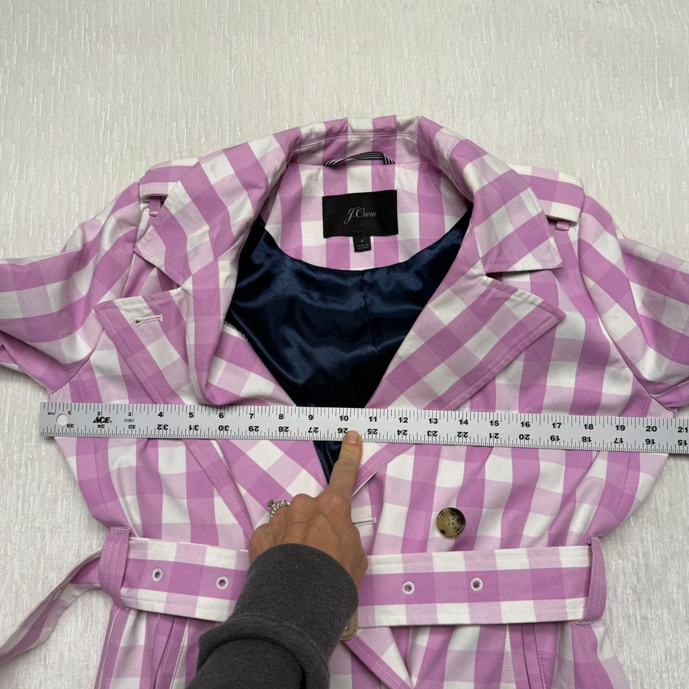J.Crew Icon Trench Coat Womens 4 Lilac White Gingham Plaid Flirty Cute Party - Picture 14 of 16
